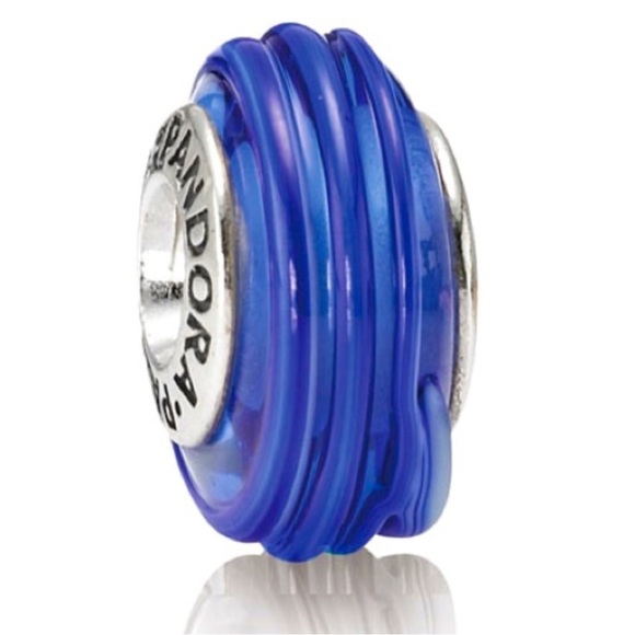 Authentic Pandora Blue Ribbon Murano Glass Bead - Picture 1 of 1